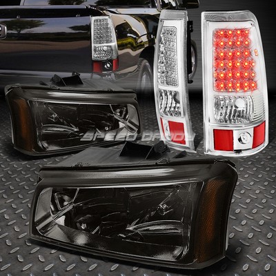 ДЫМЧАТАЯ ХРУСТАЛЬНАЯ ФАРА + УГОЛОК + ХРОМИРОВАННЫЙ СВЕТОДИОДНЫЙ ЗАДНИЙ ФОНАРЬ ДЛЯ 03-07 CHEVY SILVERADO