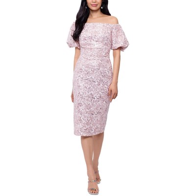 Женское розовое миди-платье Xscape для коктейлей и вечеринок с блестками 6 BHFO 4377