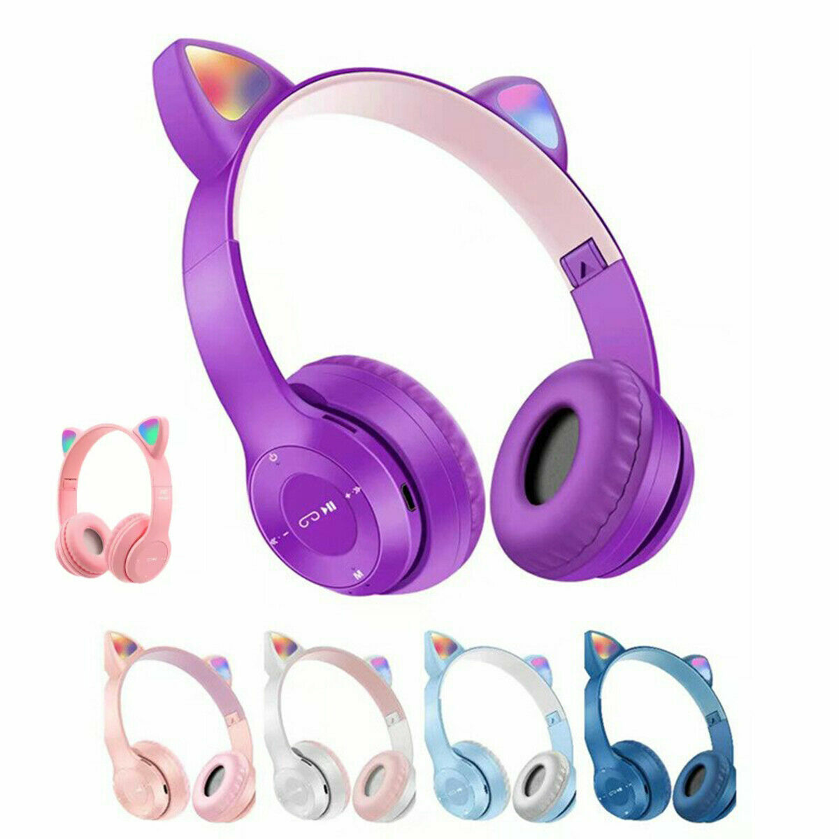 Cuffie Bluetooth Wireless Led Gatto Smartphone Pc Gaming Microfono Aux P47m cir