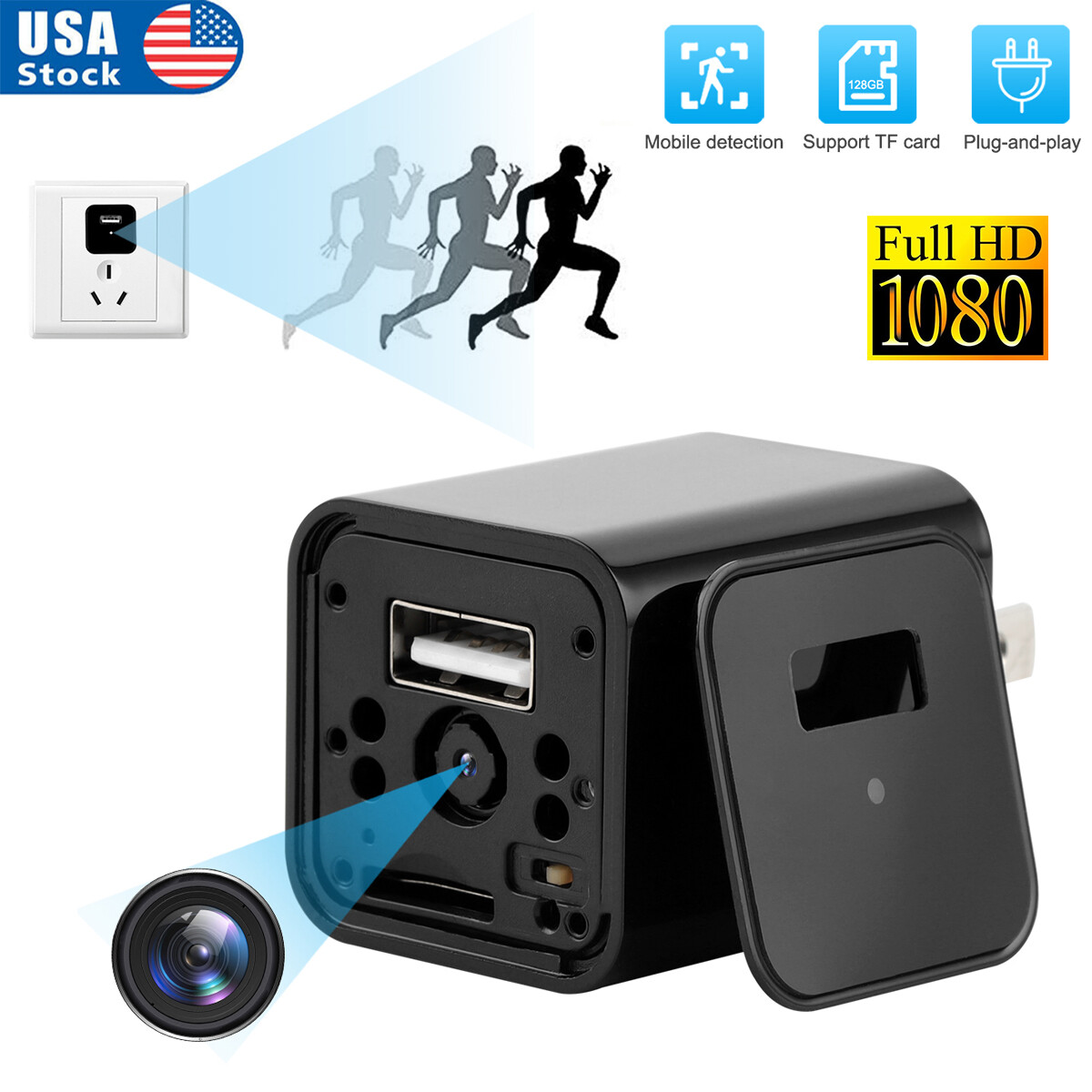 Mini Camera HD 1080P Wall Charger Adapter Recorder Nanny Camera Motion Detection