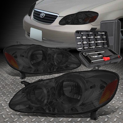 ДЛЯ 03-08 TOYOTA COROLLA ДЫМЧАТЫЙ КОРПУС, ЯНТАРНАЯ БОКОВАЯ ФАРА ДЛЯ ЗАМЕНЫ + НАБОР ИНСТРУМЕНТОВ