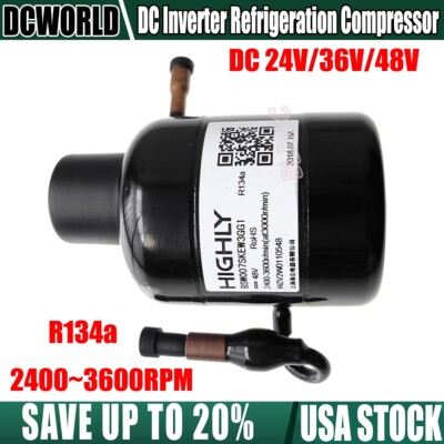 Mini Brushless Refrigeration Inverter Compressor 24V/48V DC R134a 2400~3600 rpm