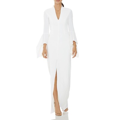 Женское белое вечернее платье Halston с V-образным вырезом и рюшами и разрезом 6 BHFO 6391