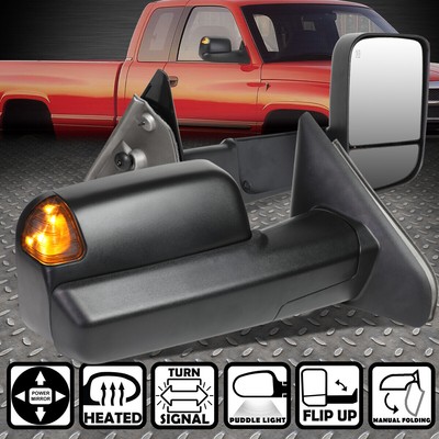 Для 02-09 Dodge Ram Боковое зеркало для буксировки/кемпинга с электроприводом и обогревом + Подсветка заднего вида