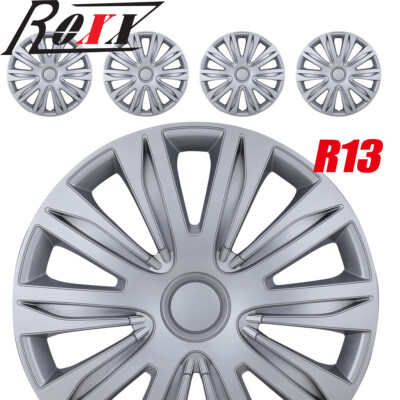 13'' Set of 4 Silver Wheel Covers Snap On Full Hub Caps Fit R13 Tire & Steel Rim