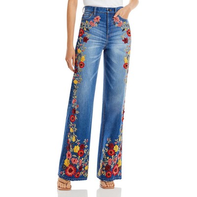 

Женские великолепные синие широкие джинсы Alice and Olivia с вышивкой  BHFO 3961, Pasadena blue, Gorgeous