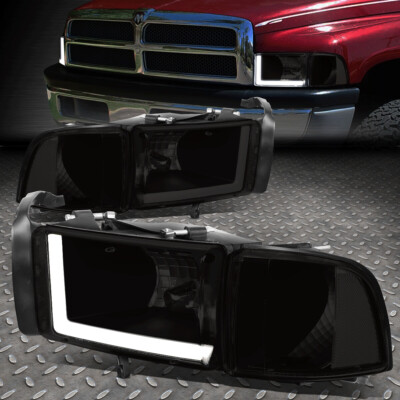 [LED L-ОБРАЗНАЯ ТРУБКА DRL] ДЛЯ ФАР 94-02 DODGE RAM 1500 2500 3500 ЧЕРНЫЙ/ДЫМЧАТЫЙ