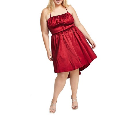 Женское красное плиссированное платье до колена B. Darlin с расклешенными рукавами, 16W BHFO 5535