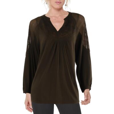 Lauren Ralph Lauren Womens Embroidered Split Neck Pullover Top Shirt BHFO 9121