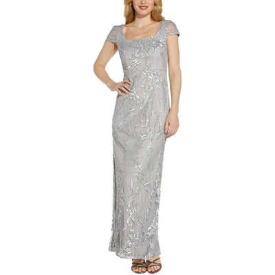 Женское вечернее платье Adrianna Papell из серебристой сетки с блестками, 4 BHFO 8576