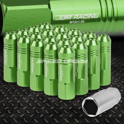 НАБОР ГАЕК JDM С ОТКРЫТЫМ КОНЦОМ ИЗ АЛЮМИНИЯ ЗЕЛЕНОГО ЦВЕТА С 20 НАКОНЕЧНИКАМИ + АДАПТЕР M12X1,5 ДИАМЕТРОМ 20 ММ / ВЫСОТОЙ 60 ММ
