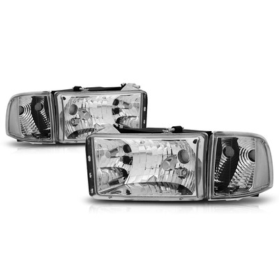 For 94-02 Dodge Ram 1500-3500 Chrome Housing Headlight Clear Corner Signal Lamps