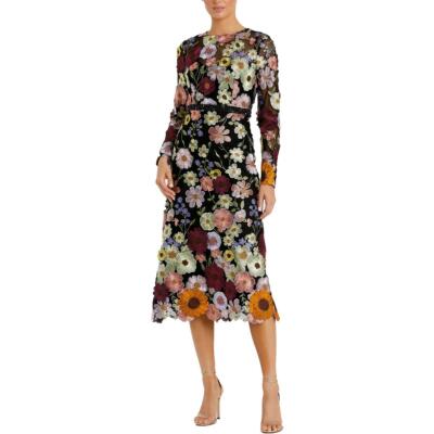 Mac Duggal Womens Black Embellished Floral Midi Sheath Dress 4 BHFO 4072