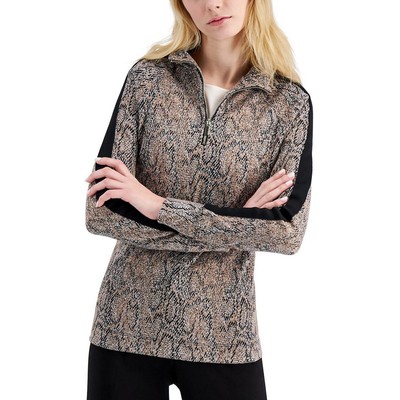 

Anne Klein Женская Бежевая Рубашка Свитер С Молнией и Принтом Змеи  BHFO 9001, Latte combo