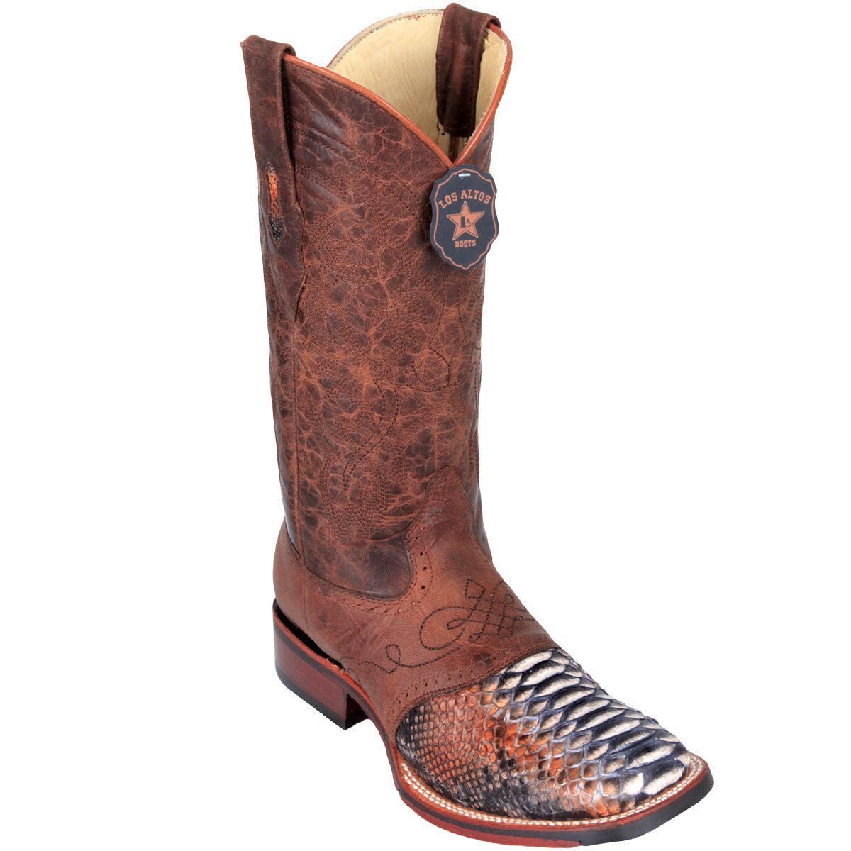 Pre-owned Los Altos Boots Los Altos Cognac Python Square Toe Tpu Rubber Sole Western Cowboy Boot D In Rustic Cognac