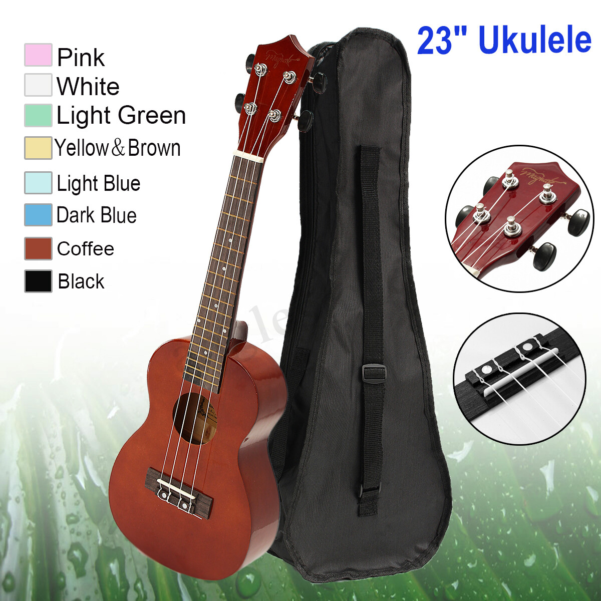 23'' Rose wood Ukulele Acoustic Soprano Hawaii Colorful Instrument Guitar & Bag