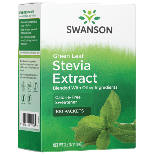 Экстракт стевии Swanson Green Leaf, 100 пакетов