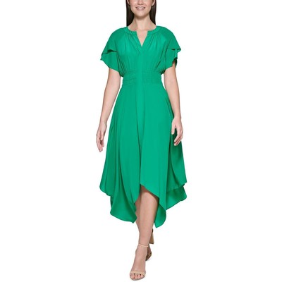 Kensie Dresses Женское зеленое платье миди со сборкой до середины икры 2 BHFO 6919