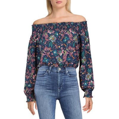 

Синяя женская укороченная рубашка City Studio с открытыми плечами и цветочным принтом  BHFO 6073, Blue/teal