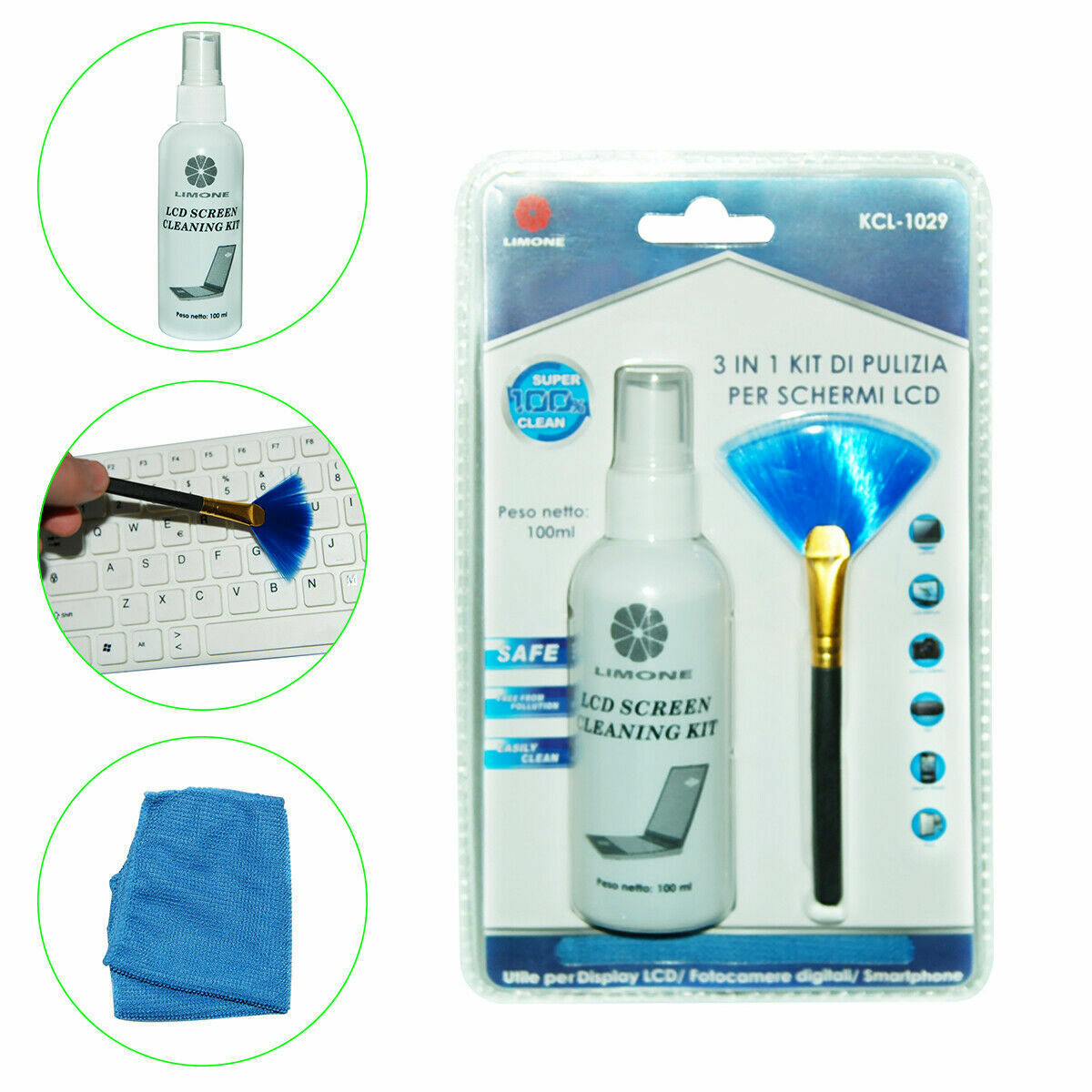 Kit Pulizia Per Schermi Monitor Lcd 3in1 Kcl-1029 cir