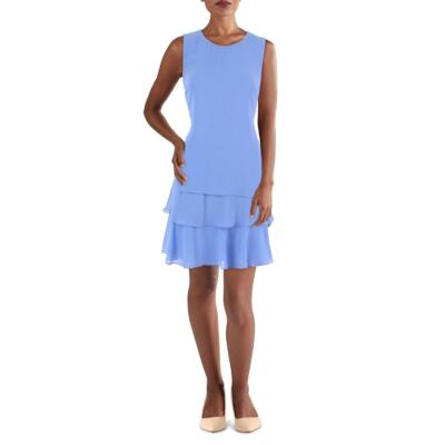 

Lauren Ralph Lauren Женское платье прямого кроя выше колена без рукавов с оборками BHFO 8558, Blue loch