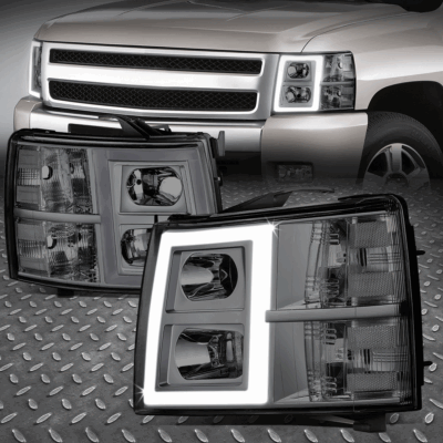 [Прямоугольный светодиодный DRL] Для 07-13 Chevy Sivlerado 1500 2500 3500 Фары дымчатые