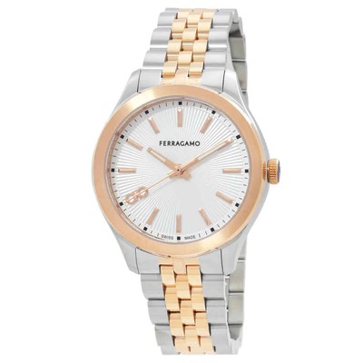 Pre-owned Ferragamo Lady Quartz Silver Dial Two-tone Watch Sfu100323