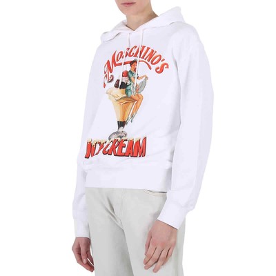 Pre-owned Moschino White Ice Logo Print Cotton Hoodie