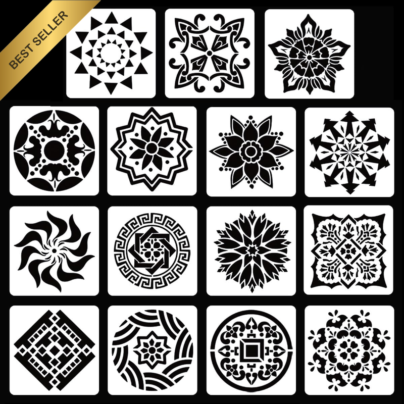 Painting Stencils, 15 Pcs Reusable Mandala Drawing Stencils for Wall, Floor, Scr