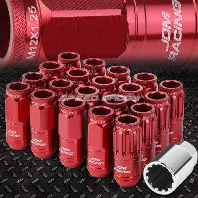 КРАСНЫЙ АЛЮМИНИЕВЫЙ ШЛИЦ С ОТКРЫТЫМ КОНЦОМ, 16 ВЫСТУПОВ + 4 СТОПОРНЫЕ ГАЙКИ + КЛЮЧ M12X1.25, ДИАМЕТР 50 ММ 21 ММ