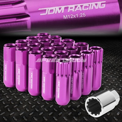 ФИОЛЕТОВЫЙ АЛЮМИНИЕВЫЙ ШЛИЦ С ОТКРЫТЫМ КОНЦОМ, 16 ВЫСТУПОВ + 4 КОНТРГАЙКИ + КЛЮЧ M12X1.25 60 ММ 20 ММ