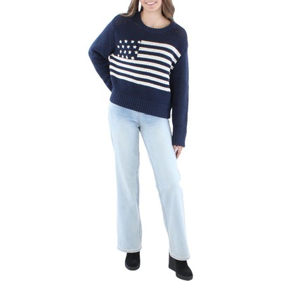 

RE/DONE Женская вязаная рубашка с флагом темно-синего цвета, свитер с круглым вырезом, топ  BHFO 9848, Navy multi