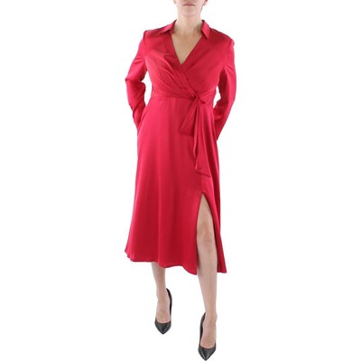 Lauren Ralph Lauren Womens Red Charmeuse Collared Wear to Work Dress 8 BHFO 5643