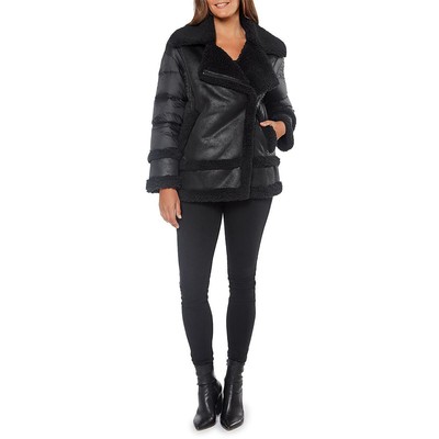 

Sanctuary Womens Black Shearling Midi Winter Down Coat Outerwear  BHFO 1861, Черный, YO20770