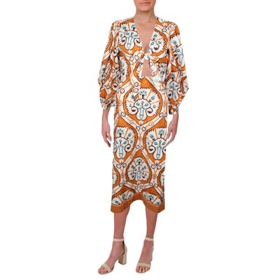 

Johanna Ortiz Женское платье миди длиной до пола с принтом кускуса и радости BHFO 4523, Shells amber yellow/ ecru