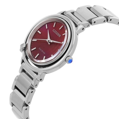 Pre-owned Citizen L Eco-drive Red Mop Dial Ladies Watch Em1090-78x