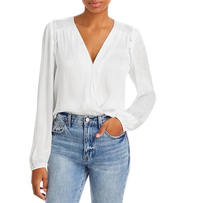 Женский белый топ-боди с оборками и запахом из искусственной кожи Paige Womens XS BHFO 6848