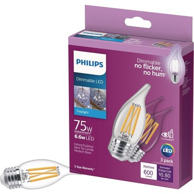 Philips LED Clear Dimmable BA11 Light Bulb - Pack of 3 - EyeComfort Flicker F...