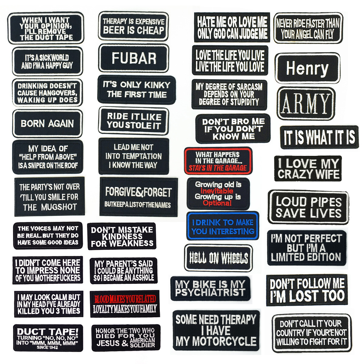 Black Word Slogan Embroidered Iron on Biker Saying Motorcycle Patch Fabric Badge