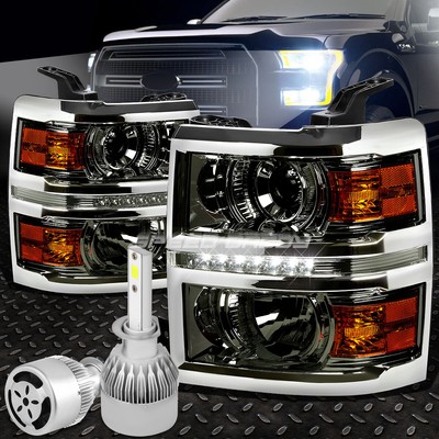 ДЫМЧАТО-ЯНТАРНАЯ ФАРА ПРОЕКТОРА DRL + БЕЛЫЙ СВЕТОДИОД H1 HID с ВЕНТИЛЯТОРОМ ДЛЯ 14-16 SILVERADO