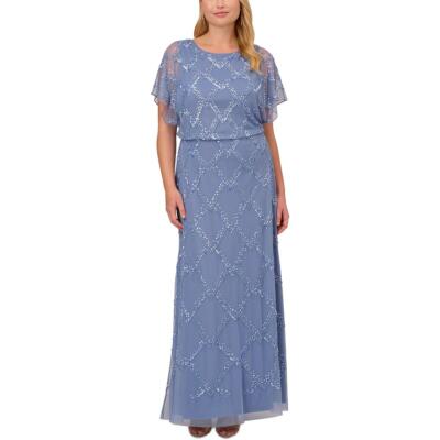 Adrianna Papell Женское синее сетчатое официальное вечернее платье Gown Plus 18W BHFO 5925
