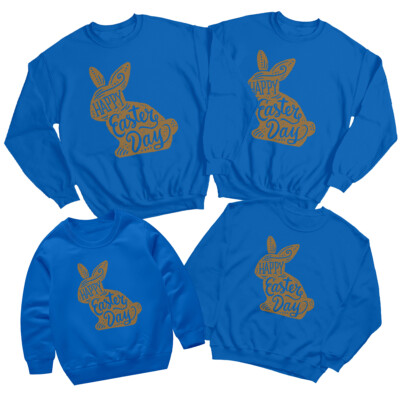 Family Bunny Silhouette Happy Easter Sweatshirt Jumper Matching Outfit #ED