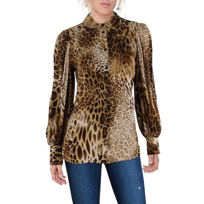 Женский коричневый топ на пуговицах с животным принтом Elie Tahari XS BHFO 3871