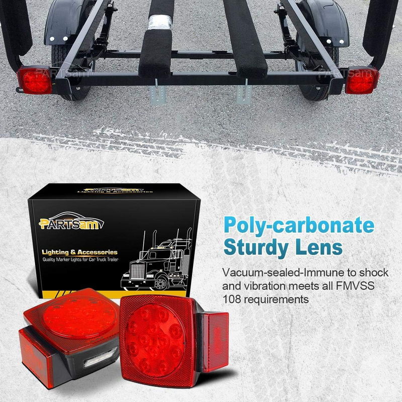 12V Waterproof Square Led Trailer Light, Red LED Stop Turn Tail License Brake Ru