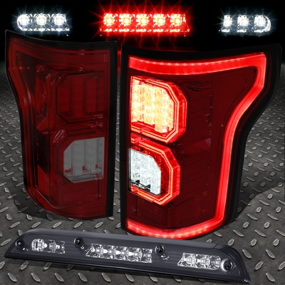 ДЛЯ 15-17 FORD F150 RED TRON 3D СВЕТОДИОДНЫЕ ЗАДНИЕ ФОНАРИ + ТОНИРОВАННЫЙ ТРЕТИЙ СТОП-СИГНАЛ/ГРУЗОВОЙ ФОНАРЬ