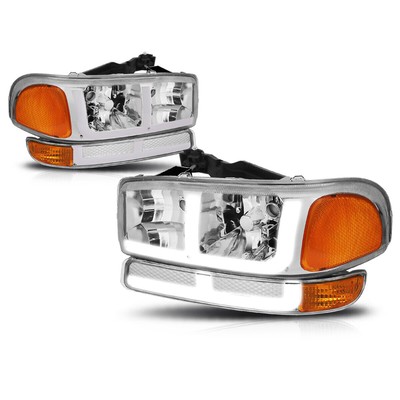 For 99-07 GMC Sierra 1500 2500HD 3500HD Classic LED DRL Headlights Chrome/Amber
