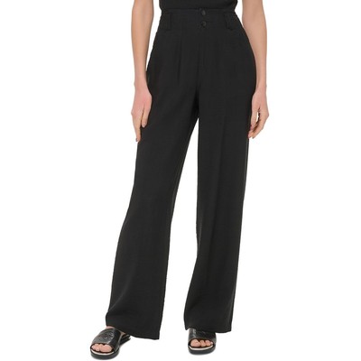 Женские черные брюки DKNY с высокой посадкой, однотонная рабочая одежда, широкие брюки 0 BHFO 2083