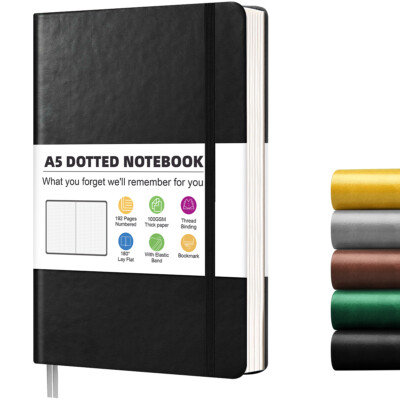  A5 Dotted Journal Lined Notebook Work Writing Hardcover Thick Paper 5.7''×8.4''