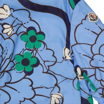 Pre-owned Moncler Lil Macro-floral Print Quilted Jacket, Brand Size 0 (x-small) In Blue