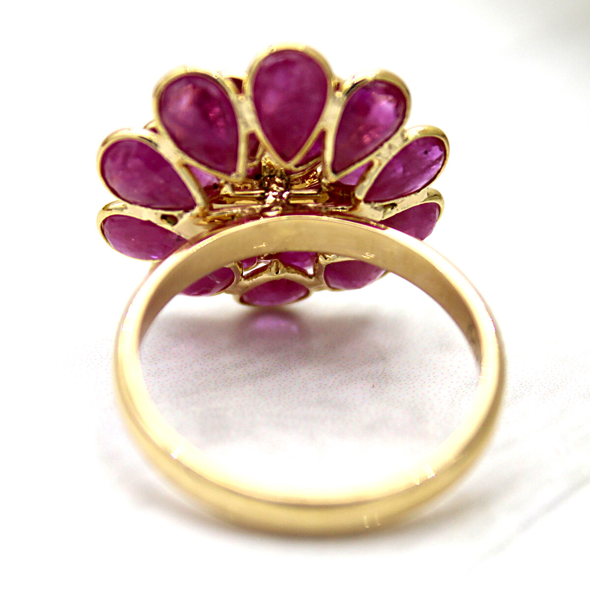 Pre-owned Archariel Natural Flower Ruby Diamond Statement Ring 14kt Solid Yellow Gol Meaniful Gift In Red